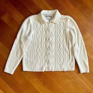 Alfred Dunner White Super Soft Y2K Cable Knit Zip Up Sweater, Size PM
